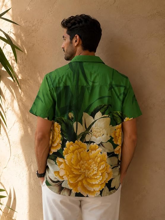 OnZones Men's Tropical Floral Print Shirt | Regular Fit Half Sleeve