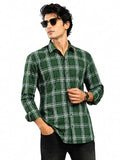OnZones Men's Green Plaid Check Shirt | Regular Fit Full Sleeve